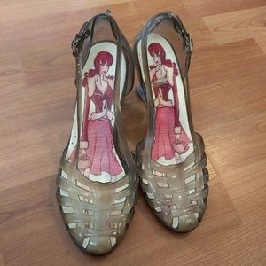 Transparent jelly-type wedge shoes, size 7